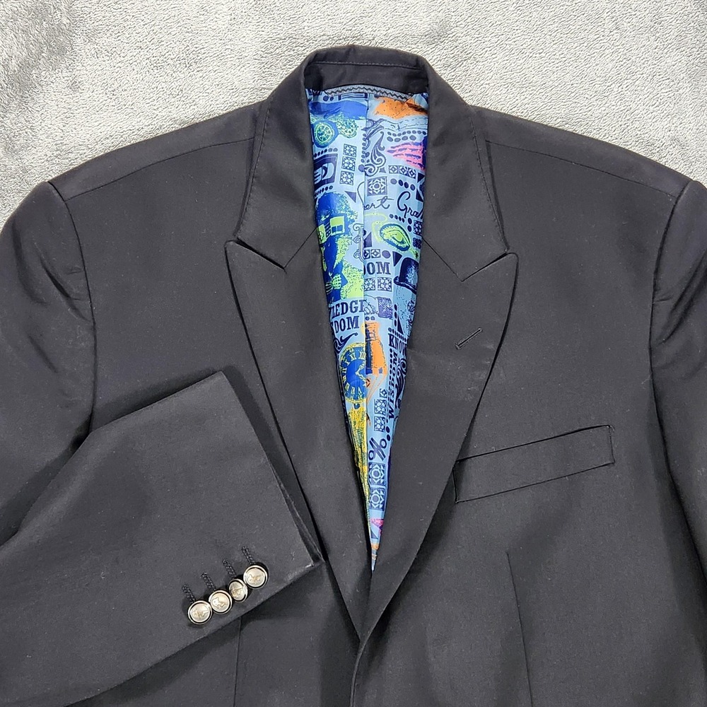 Robert Graham Blazer Mens 42L Black Wool Colorful Lining Sport Coat Jacket